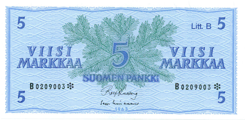 5 Markkaa 1963 Litt.B B0209003*